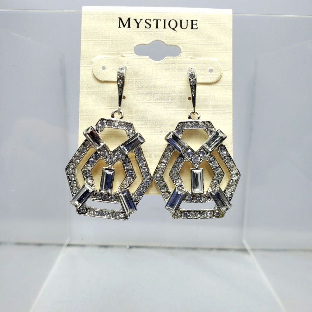 Mystique silver dangle earring with rhinestones